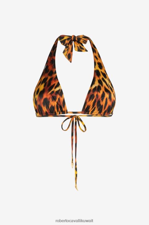 Roberto Cavalli نحيف أنيق قطعة بكيني علوية بحمالة عنق وطبعة جاكوار ملابس 4H40H380