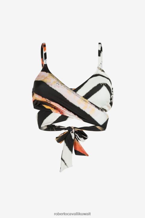 Roberto Cavalli نحيف نار/أسود قطعة بكيني علوية ملفوفة بطبعة حمار وحشي ملابس 4H40H382