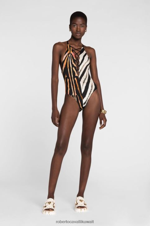 Roberto Cavalli نحيف طبيعي قطعة بيكيني علوية بطبعة جلد الفهد ملابس 4H40H385