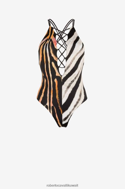 Roberto Cavalli نحيف رشيقة ملابس سباحة برباط وطبعة حمار وحشي ملابس 4H40H386