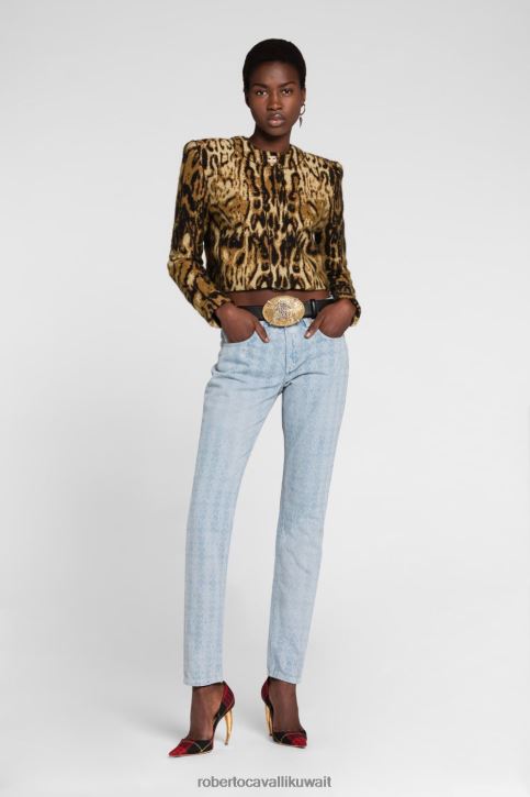 Roberto Cavalli نحيف أنيق قطعة بيكيني علوية مثلثة بطبعة الحمار الوحشي ملابس 4H40H389