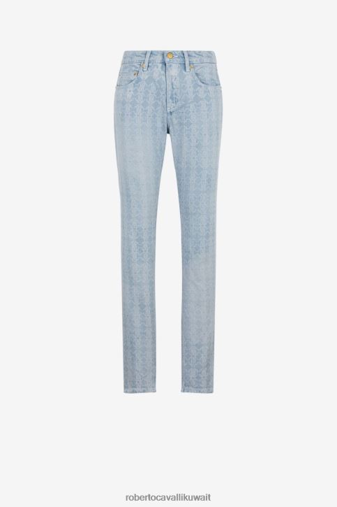 Roberto Cavalli نحيف أزرق جينز بقصة مستقيمة وطبعة مونوغرام ملابس 4H40H390