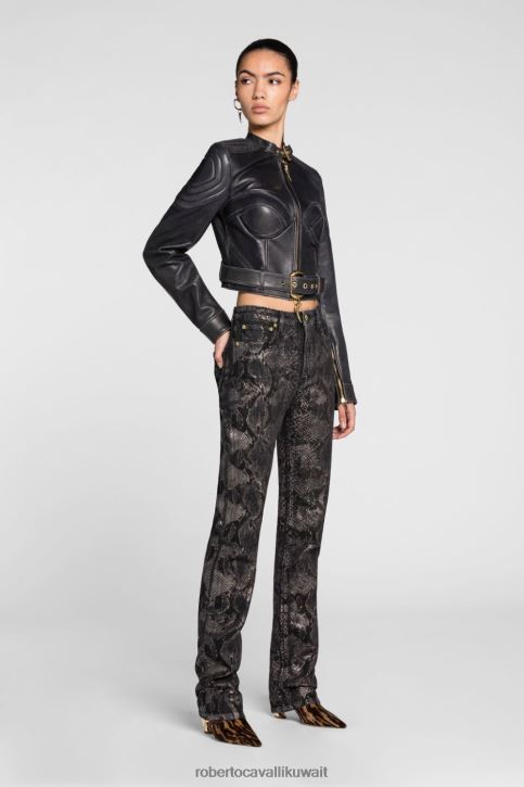 Roberto Cavalli نحيف أزرق جينز بقصة مستقيمة وطبعة مونوغرام ملابس 4H40H390