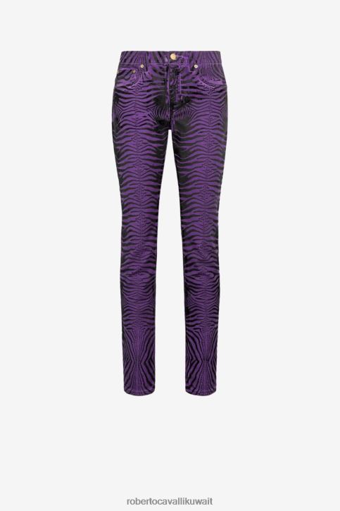 Roberto Cavalli نحيف أرجواني جينز بقصة ضيقة وطبعة حمار وحشي ملابس 4H40H397