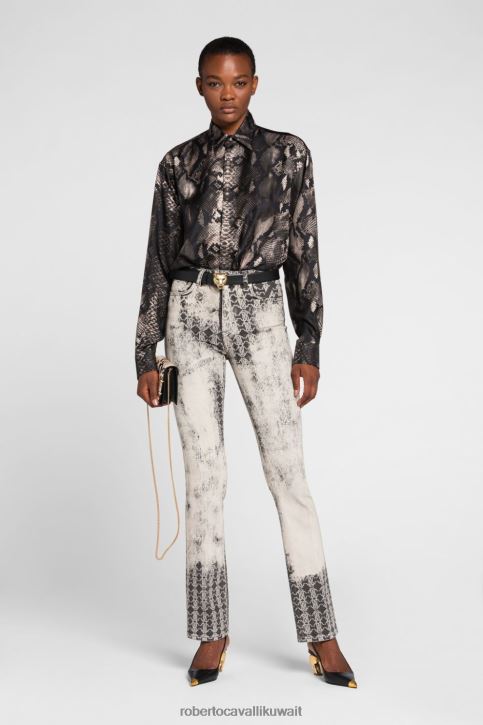 Roberto Cavalli نحيف أسود جينز ضيق بطبعة جلد الثعبان ملابس 4H40H400