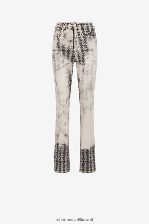 Roberto Cavalli نحيف أنيق جينز بقصة مستقيمة وطبعة مونوغرام ملابس 4H40H401