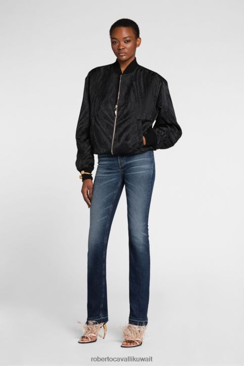 Roberto Cavalli نحيف أنيق جينز بقصة مستقيمة وطبعة مونوغرام ملابس 4H40H401