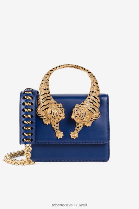Roberto Cavalli نحيف الحبر الأزرق حقيبة كتف متوسطة الحجم مزينة بالكريستال مُكَمِّلات 4H40H407