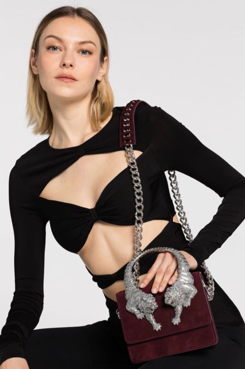 Roberto Cavalli نحيف سنو وايت حقيبة كتف نمر صغيرة مزينة بالكريستال مُكَمِّلات 4H40H409