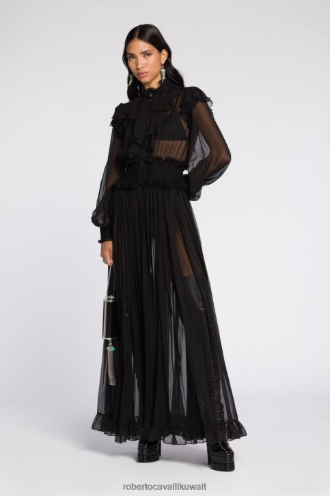 Roberto Cavalli نحيف أسود فستان ماكسي مهدب ملابس 4H40H40