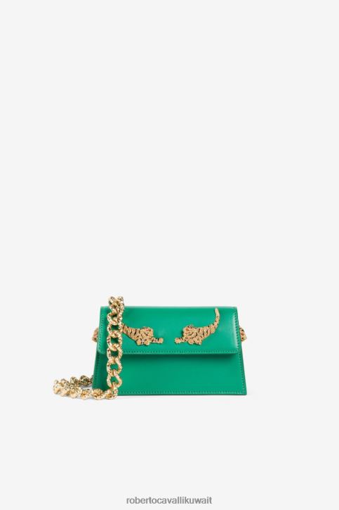 Roberto Cavalli نحيف زمرد حقيبة كتف نمر صغيرة مزينة بالكريستال مُكَمِّلات 4H40H413
