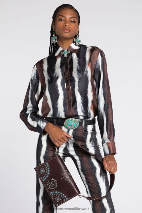 Roberto Cavalli نحيف زمرد حقيبة كتف نمر صغيرة مزينة بالكريستال مُكَمِّلات 4H40H413