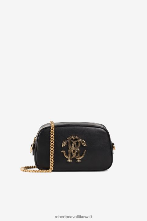 Roberto Cavalli نحيف أسود/رمادي/أبيض حقيبة كتف على شكل ثعبان مرآة مُكَمِّلات 4H40H416