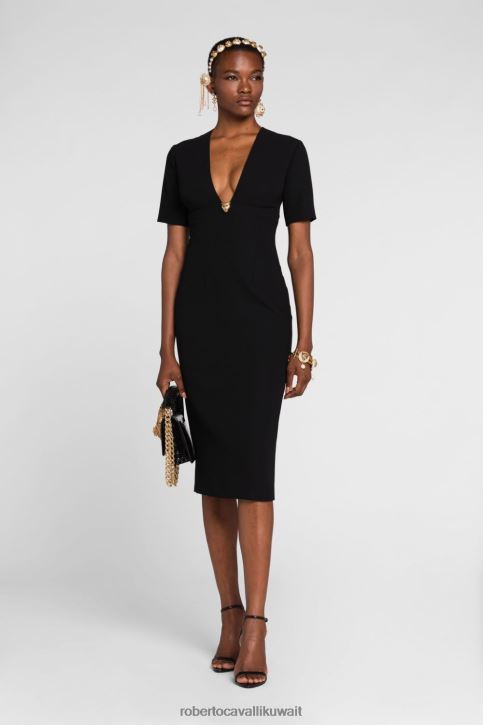 Roberto Cavalli نحيف أسود فستان ماكسي حرير بأطراف كرانيش ملابس 4H40H41