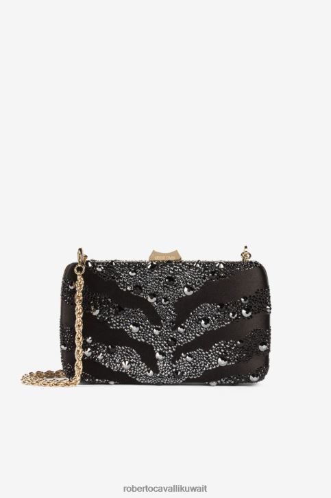 Roberto Cavalli نحيف أسود حقيبة كلاتش مزينة بالكريستال مُكَمِّلات 4H40H425