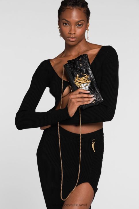 Roberto Cavalli نحيف أحمر الشفاه حقيبة كتف على شكل ثعبان مرآة مُكَمِّلات 4H40H427