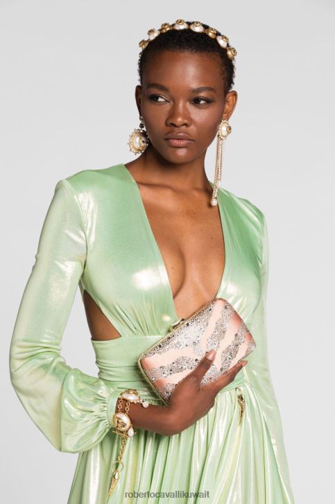 Roberto Cavalli نحيف أنيق حقيبة يد برأس النمر مزينة بالكريستال مُكَمِّلات 4H40H435