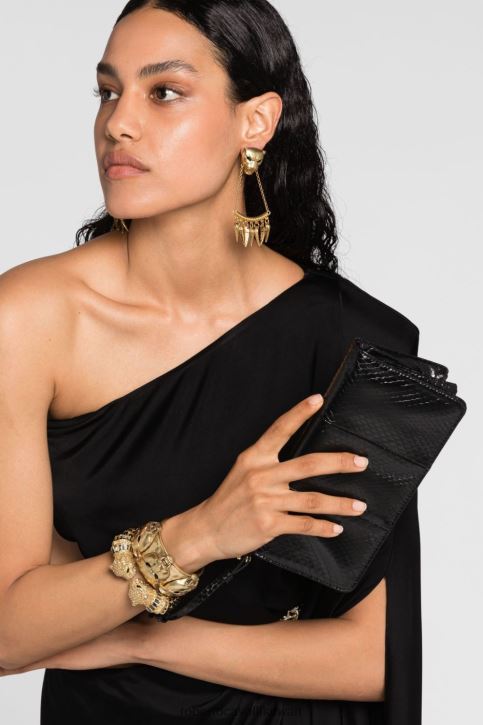 Roberto Cavalli نحيف موضة حقيبة يد برأس النمر مزينة بالكريستال مُكَمِّلات 4H40H437