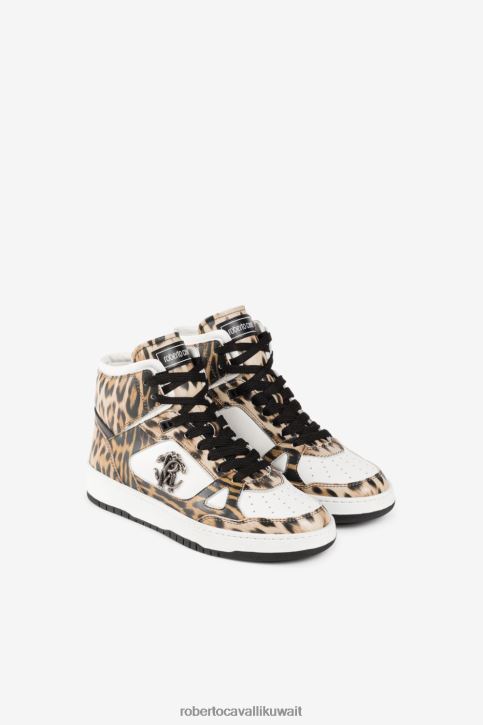 Roberto Cavalli نحيف أبيض/باكاك/طبيعي حذاء رياضي بطبعة جاكوار أحذية 4H40H454