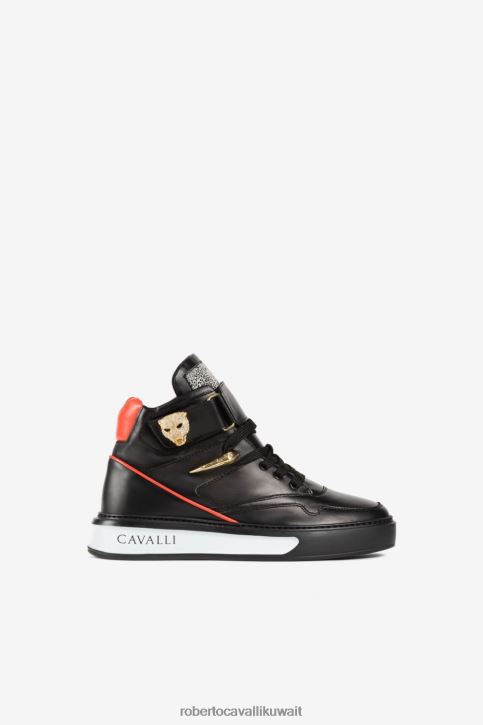 Roberto Cavalli نحيف الذهب الأسود حذاء رياضي بطبعة شعار معدني أحذية 4H40H467