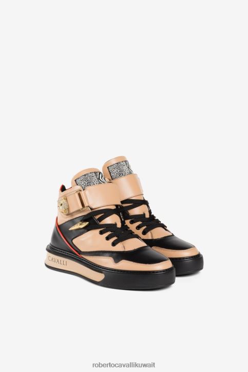 Roberto Cavalli نحيف بني/أسود حذاء رياضي برأس النمر مزين بالكريستال أحذية 4H40H473