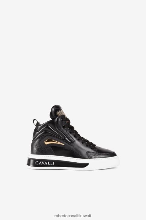 Roberto Cavalli نحيف بني/أسود حذاء رياضي برأس النمر مزين بالكريستال أحذية 4H40H473