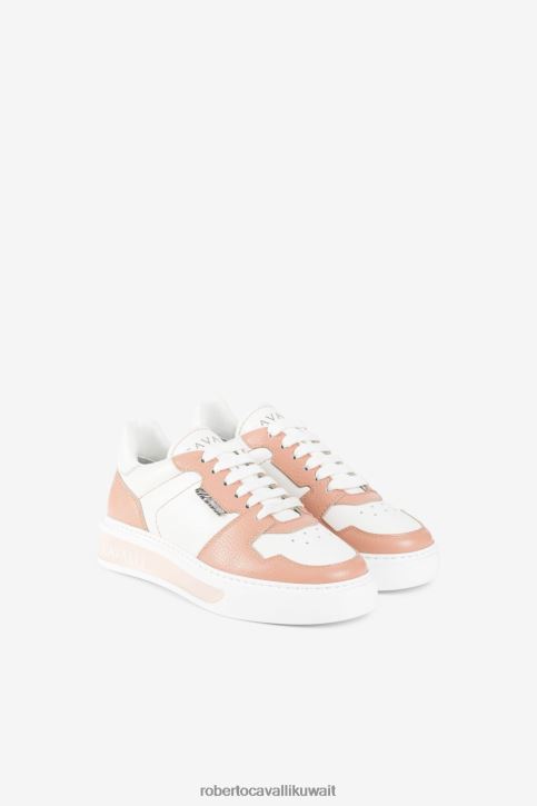 Roberto Cavalli نحيف أبيض/عاري أحذية رياضية بطبعة الشعار أحذية 4H40H475