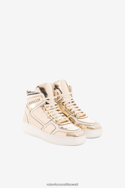 Roberto Cavalli نحيف ذهبي/أبيض/أسود/أورو حذاء رياضي عالي الرقبة بطبعة شعار الماركة أحذية 4H40H485