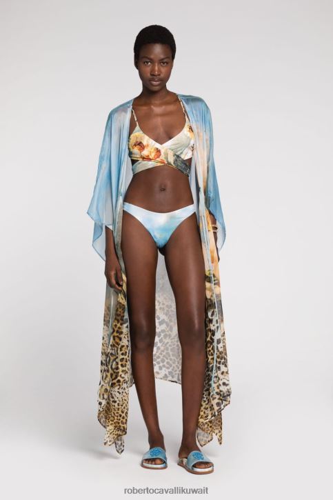 Roberto Cavalli نحيف متعدد الألوان قفطان حرير بطبعات الرسم ملابس 4H40H48