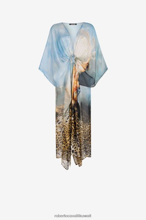 Roberto Cavalli نحيف متعدد الألوان قفطان حرير بطبعات الرسم ملابس 4H40H49
