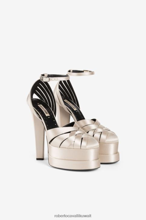 Roberto Cavalli نحيف عاج صنادل منصة مضفرة أحذية 4H40H493