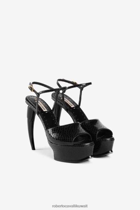 Roberto Cavalli نحيف أسود الصنادل منصة أسنان النمر أحذية 4H40H502