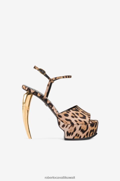 Roberto Cavalli نحيف أسود الصنادل منصة أسنان النمر أحذية 4H40H502