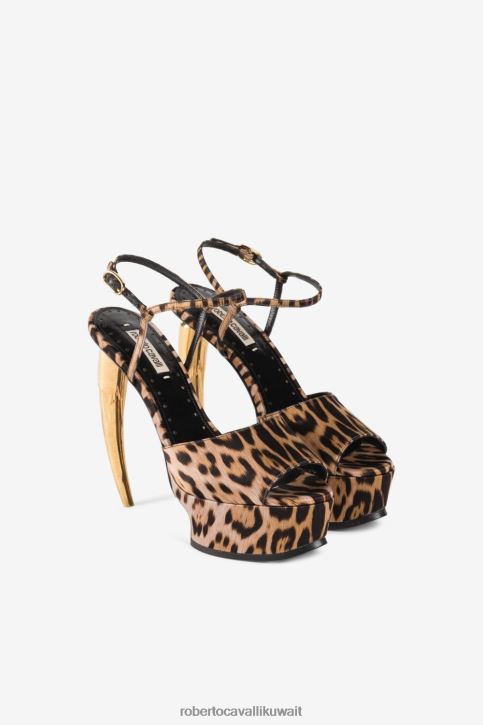 Roberto Cavalli نحيف طبيعي صندل بطبعات جلد الفهد وأسنان النمر أحذية 4H40H503