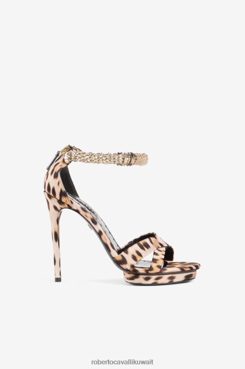 Roberto Cavalli نحيف طبيعي صندل بطبعات جلد الفهد وأسنان النمر أحذية 4H40H503