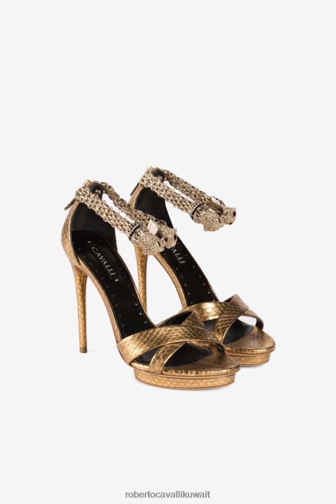 Roberto Cavalli نحيف رشيقة الصنادل ذات الكعب العالي برأس النمر أحذية 4H40H505