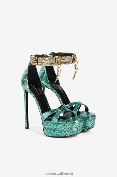 Roberto Cavalli نحيف موضة صندل بلاتفورم بتأثير جلد الثعبان أحذية 4H40H532