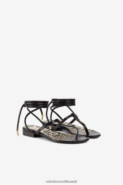 Roberto Cavalli نحيف أسود الصنادل الجلدية أسنان النمر أحذية 4H40H533