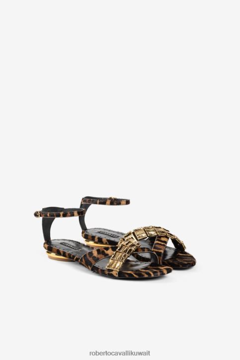 Roberto Cavalli نحيف فهد صندل بطبعة القط البري أحذية 4H40H534