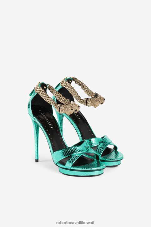 Roberto Cavalli نحيف موضة صندل برأس النمر مزين بالكريستال أحذية 4H40H547