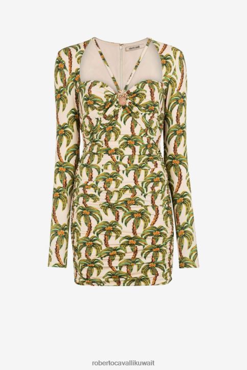 Roberto Cavalli نحيف أنيق فستان قصير بطبعة شجرة النخيل ملابس 4H40H57