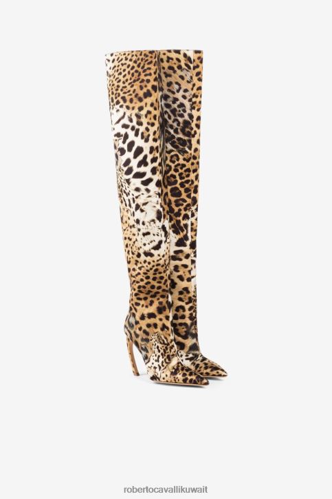 Roberto Cavalli نحيف فهد حذاء يصل إلى الركبة بطبعات جاكوار أحذية 4H40H571
