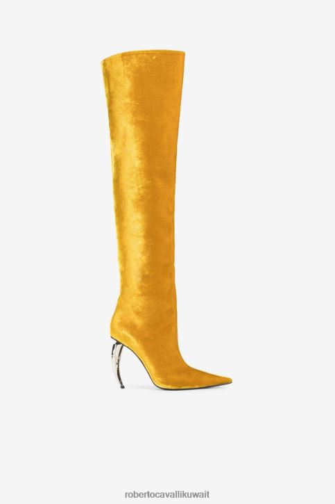 Roberto Cavalli نحيف موضة حذاء طويل للركبة مزين بالزهور ومزين بأسنان النمر أحذية 4H40H573