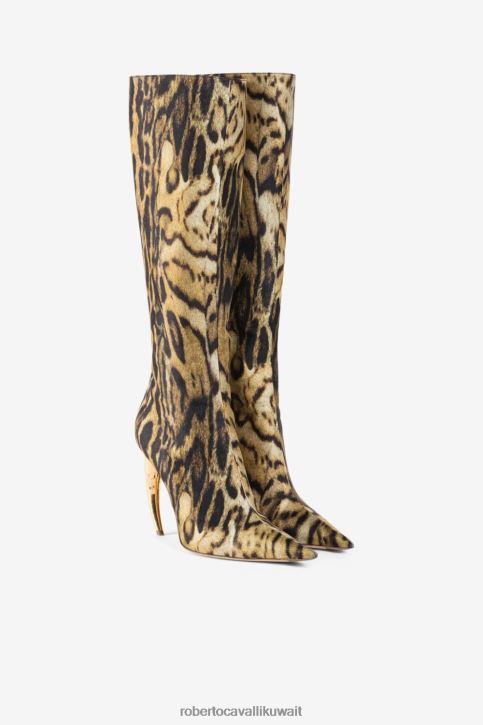 Roberto Cavalli نحيف فهد حذاء بطول الركبة بطبعة أسنان النمر أحذية 4H40H576