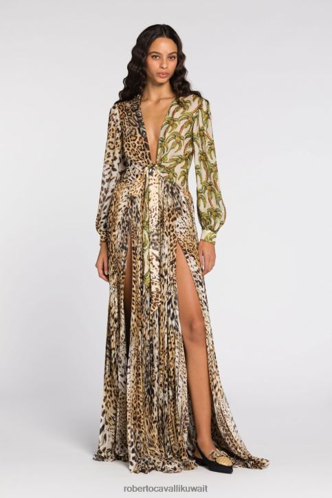 Roberto Cavalli نحيف أنيق فستان قصير بطبعة شجرة النخيل ملابس 4H40H57