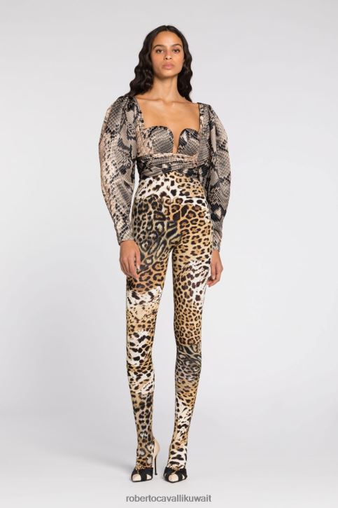 Roberto Cavalli نحيف رشيقة فستان ماكسي بطبعات مختلطة ملابس 4H40H59
