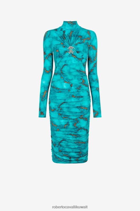 Roberto Cavalli نحيف رشيقة فستان بوديكون ميدي بطبعات رخامية ملابس 4H40H6