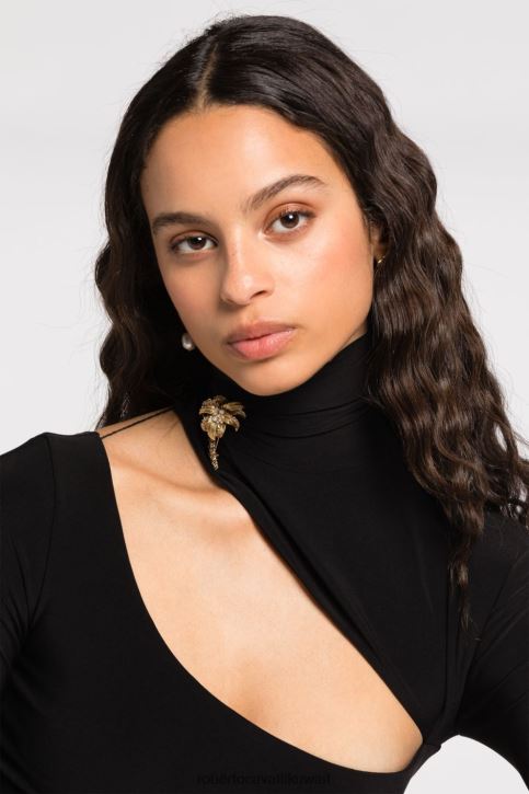 Roberto Cavalli نحيف الذهب/الكريستال قلادة أسنان النمر مزينة بالكريستال مُكَمِّلات 4H40H602