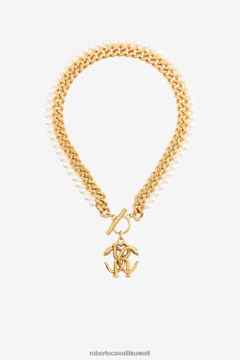 Roberto Cavalli نحيف حار قلادة بسلسلة من اللؤلؤ الصناعي وشعار الماركة مُكَمِّلات 4H40H606