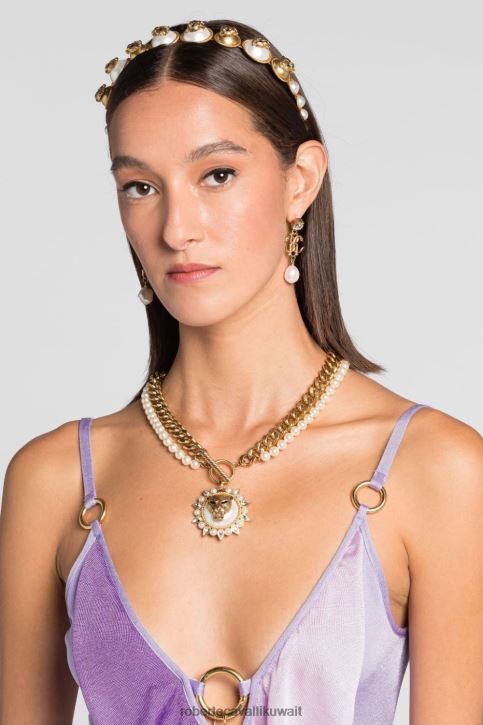 Roberto Cavalli نحيف حار قلادة بسلسلة من اللؤلؤ الصناعي وشعار الماركة مُكَمِّلات 4H40H606